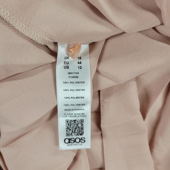 ASOS Womens Trapeze Dress 12 Pink Pleated Empire Waist Keyhole Bell Sleeve Mini - Picture 13 of 13